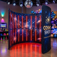 Apexscn View Factory - Cabine photo portable 360 personnalisée - Structure en aluminium incurvée - Toile de fond en tissu tendu - Lumières LED