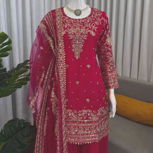 Traje Sharara Rojo de Lujo con Bordado, Diseño Pakistaní para Mujer, Ideal para Bodas, Diwali, Graduaciones y Fiestas, Salwar Kameez con Dupatta de Tela - Product Image 5