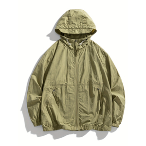 Chaqueta Blusón Verde Oliva para Hombre, Transpirable, Ligera, Casual, con Cierre de Cremallera, Manga Regular, Color Sólido, Tela de Poliéster - Product Image 6