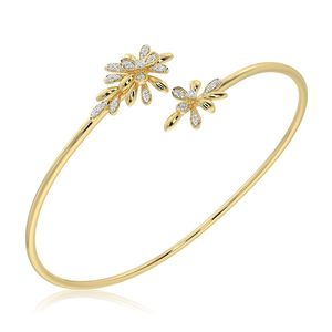 Best look Yellow Gold Diamond <b>Flower</b> Cuff <b>Bracelet</b> Round Brilliant Cut Pave Setting Women's Romantic Everyday Wear Jewelry - Product Image 3