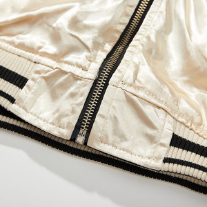 Wholesale Custom <b>Canvas</b> Bomber <b>Jacket</b> with Stand Collar and Front Logo Embroidered Satin Lining for Men - Product Image 4