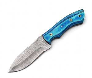 Herramienta de campo para exteriores de acero de Damasco de alto contraste, hecha a mano y personalizada, con mango de madera Pakkawood azul turquesa - Product Image 1