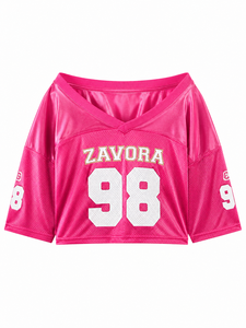 Maillot de football américain rose vif tendance pour homme, coupe courte, en maille respirante, manches courtes, style streetwear unisexe, OEM/ODM - Product Image 2