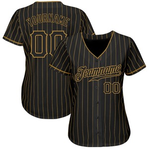 Camiseta de béisbol auténtica antibacteriana de alta calidad OMMiZ para mujer, personalizada, negra con rayas doradas antiguas (138) - Product Image 1