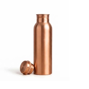 Handmade <b>Plain</b> Copper <b>Water</b> <b>Bottle</b> With Lid Portable Drinkware Minimalist Design Travel Use - Product Image 2