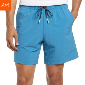 Pantalones Cortos Bermuda de Secado Rápido para Hombre, Color Sólido, Cintura con Cordón, Ropa Casual, Tela de Poliéster Azul - Product Image 4