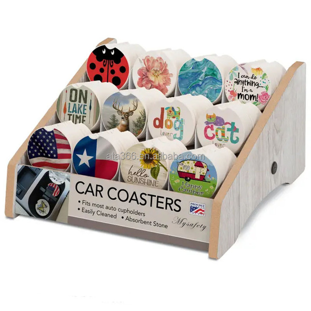 UV Printed 66mm White Durable Blank Round Car Cup Ceramic Stone Coaster Set with Custom Logo Design Bubble Bag Packaging