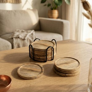 Posavasos Geométricos de Madera de Mango |   Posavasos de Diseño Minimalista Ecológicos - Venta al por Mayor - Product Image 2