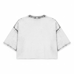 เสื้อครอปท็อปผ้าฝ้ายเกรดพรีเมียม 300GSM สีเทาฟอกกรด |   เสื้อยืดโอเวอร์ไซส์สไตล์สตรีทแวร์ ลายกางเขนโกธิคแบบกำหนดเอง ตกแต่งด้วยหมุดที่คอเสื้อ - Product Image 2
