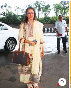 Kurta Blanco Henna de Hema Malini - Conjunto de 3 piezas de muselina con bordado Zari y Patti hecho a mano, con espejo original y encaje completo - Product Image 3