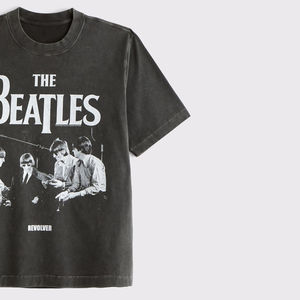 T-shirt pour homme à col rond et manches courtes imprimé The Beatles Revolver, 100% coton, coupe ample, respirant, effet délavé vintage, noir - Product Image 5