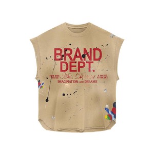 100% cotton T-shirt for men loose fit printed Mens Sleeveless T Shirt Premium Cotton Blue Paint Splash Graphic Print Custom <b>Logo</b> - Product Image 2