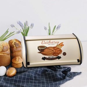 Cream Metal Bread <b>Box</b> with Flip Top Lid Retro Moisture-Proof Food Storage Container for Kitchen - Product Image 4