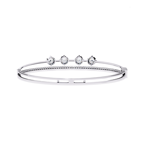 Brazalete de Acero Inoxidable con Baño de Rodio para Mujer, con Diamantes Redondos de Corte Brillante y Engaste de Garra, Joyería Clásica para Bodas - Product Image 2