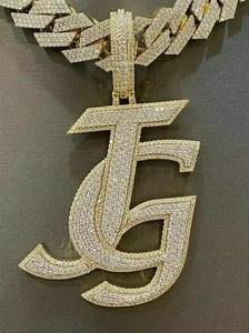 Collier de mariage personnalisé avec pendentif JG en moissanite blanche plaqué rhodium, style hip-hop - Product Image 2