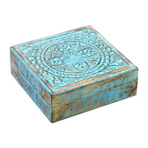 Caja organizadora de joyas de madera cuadrada al por mayor caja de madera de mango azul cielo para almacenamiento y decoración organizador de tocador de dormitorio - Product Image 1