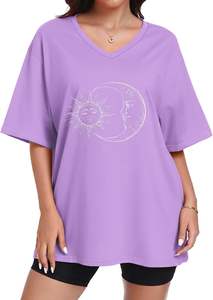 T-shirts oversize pour femmes, col en V, t-shirts graphiques d'été, hauts décontractés à manches courtes, fabrication OEM, vente directe d'usine - Product Image 3