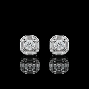 <b>Moissanite</b> Stud <b>Earrings</b> Round Brilliant Cut Claw Set Iced Out Ear Jewelry for Wedding Party Gift - Product Image 1
