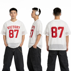 เสื้อยืดฟุตบอลตาข่ายสีขาวขนาดใหญ่สำหรับผู้ชาย 87 วิคตอรี่พิมพ์ลายระบายอากาศได้ดีสตรีทแวร์ฮิปฮอปเสื้อยืดกีฬา - Product Image 2