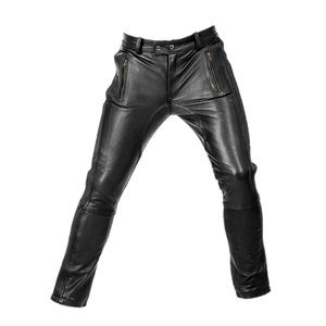 Pantalon Moto Homme Personnalisé en Cuir Noir Respirant Imprimé Sérigraphié Coupe Droite Braguette Zippée Détail Rivets Multi-Poches Décontracté - Product Image 2