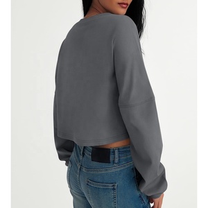 Jersey de algodón recortado al por mayor, sudadera deportiva con cuello alto forrado cómoda ropa de otoño, figuras transpirables ecológicas - Product Image 2