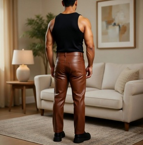 Pantalon en cuir pour homme, nouveau style, anti-rides, séchage rapide, avec fermeture éclair et devant plat - Product Image 5