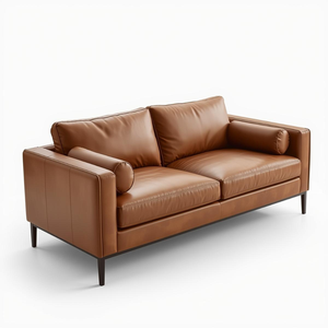 Elegante Sofá de Cuero Vacuno Genuino con Cojines Cilíndricos y Diseño Moderno Sólido para Muebles de Sala de Estar - Product Image 1