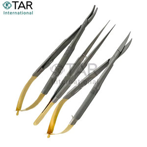 Ensemble de 3 instruments chirurgicaux allemands en acier inoxydable TC : Micro-ciseaux Castroviejo, Porte-aiguille courbé, Pinces, pour usage dentaire, ophtalmique et médical - Product Image 6