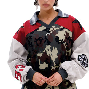 Jersey de Fútbol Americano con Estampado de Camuflaje para Mujer, Estilo Urbano, Manga Larga, Cuello Polo, Ropa Deportiva, OEM, ODM, Venta al Por Mayor, Personalizable - Product Image 6