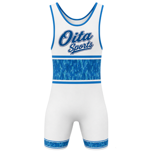 <b>Men</b> White Blue Sublimated <b>Wrestling</b> <b>Singlet</b> Polyester <b>Wrestling</b> Sportswear Lightweight Athletic Uniform Competition Training - Product Image 2