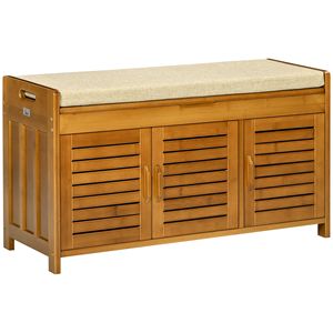 Cuscino per posti a sedere in bambù marrone con 3 porte armadietti panca per scarpe per mobili da camera da letto - Product Image 1