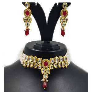 Conjunto de Collar Choker con Perlas de Imitación y Baño de Oro de 18K para Bodas y Fiestas-NS499 Color Granate - Product Image 1