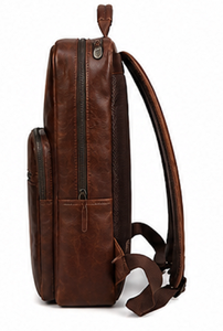 Premium <b>Leather</b> Laptop <b>Backpack</b> for Men and Women <b>Large</b> Capacity Travel & Office Use with Front Zipper Pocket Polyester Lining - Product Image 5