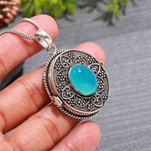 NIKHIL GEMS Natural Chalcedony Pill Box Pendant Handmade 925 Sterling Silver Vintage Engagement Secret Compartment <b>Locket</b> - Product Image 3