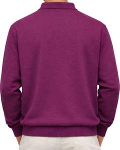 เสื้อโปโลแขนยาวสีแดงไวน์สำหรับผู้ชาย ผ้าคอตตอนผสม สวมใส่สบาย คอปกแบบเสื้อพูลโอเวอร์ เหมาะสำหรับฤดูใบไม้ร่วงและฤดูหนาว รับผลิตตามแบบ OEM ขายส่ง - Product Image 2