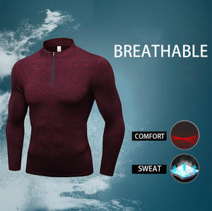 En stock – Vente en gros – Sous-vêtement de sport durable pour homme avec fermeture éclair 1/4 – Respirant, confortable, anti-transpiration, T-shirt de compression - Product Image 3