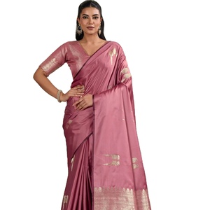 Premium Pure <b>Satin</b> Handloom Weaving Silk <b>Saree</b> Formal Party Wear with Silk Screen Printing - Product Image 1