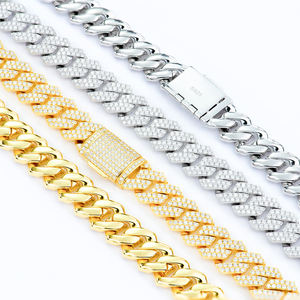 Unisex Rhodium Plated Cuban Chain Bracelet with Rhinestone Micro Pave Claw Setting Classic Style <b>Solid</b> <b>Gold</b> Wedding Jewelry - Product Image 1