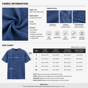 Camiseta de algodón azul vintage de corte oversize para hombre, estilo streetwear retro con hombros caídos, lavado ácido, estilo de moda de EE. UU. y Reino Unido - Product Image 5