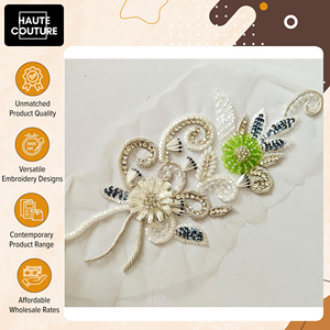 Appliques brodées à la main pour vêtements et accessoires féminins - Fleurs superposées à sequins et broderies en fil métallique, provenant d'un fournisseur indien, en promotion - Product Image 5