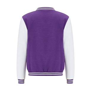 <b>Men's</b> Purple Varsity <b>Jacket</b> With <b>White</b> Sleeves And Striped Trim Casual Woolen Style Autumn Wear - Product Image 2