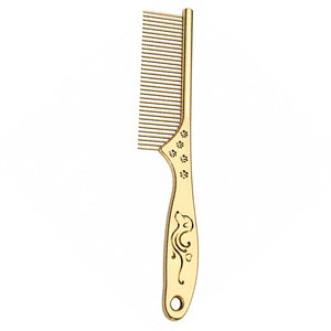 Peigne de toilettage pour animaux de compagnie en métal doré avec manche à motif floral pour le soin des poils de chiens et de chats - Product Image 1
