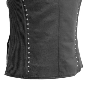 Gilet en cuir pour femmes, en cuir de vache véritable, fermeture éclair intégrale, sans manches, veste classique de motard pour femmes, en vente - Product Image 4