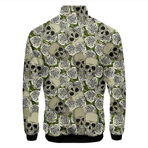 Men's <b>Gothic</b> Skull Rose Bomber <b>Jacket</b> Motorcycle Stand Collar Zipper Closure Polyester Regular Fit Windproof Belt Winter Wear - Product Image 6