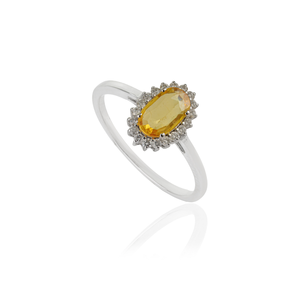 Trendy Women's Latest Design Prong Set Yellow <b>Sapphire</b> & Diamond Cluster <b>Ring</b> For Unisex Pure 14K <b>White</b> <b>Gold</b> Jewelry Supplier - Product Image 3