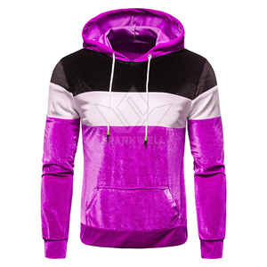 Sweat à capuche en velours pour homme, color block blanc et noir, coupe classique, décontracté, avec poche avant, vêtement d'hiver, 100 % coton, anti-boulochage - Product Image 5