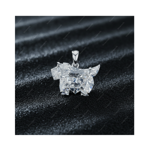 Colgante y Amuleto de Plata de Ley 925 con Diamante Cultivado en Laboratorio de 8 Quilates, Certificado GIA IGI, DEF VVS VS, Diseño de Perro Norwich Terrier, Regalo para Él - Product Image 1