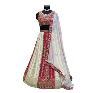 NUEVA LLEGADA GEORGETTE BORDADO SECUENCIA TRABAJO LEHENGA CHOLI CON DUPATTA BLANCO - Product Image 1