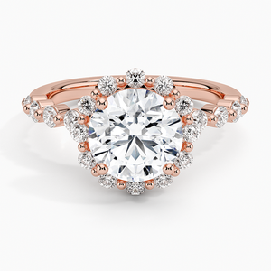 Bague de fiançailles en or jaune avec diamant rond taille brillant, sertie pavé, bijoux fins classiques pour femme - Product Image 5
