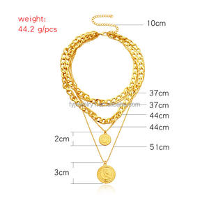 قلادة نسائية متعددة الطبقات وقلادة شهيرة 5 طبقات مكتنزة سلسلة كوبية قلادة منحوتة عملة الهيب هوب مجموعة الفولاذ المقاوم للصدأ - Product Image 3
